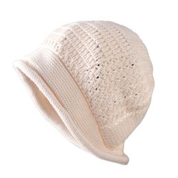 Beanie/Skull Caps Women Openwork Beanies Wool Blends Soft Knit Hat Spring Summer Unisex Hollow Out Sleep Hair Bonnet Breathable Caps Rolled Hem 230814