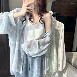 Women's Blouses Long Sleeve Fashion Blouse Shirt Summer Thin Sunscreen Korean Style Woman T-shirts Japanese Y2k Top For Women White Clothes