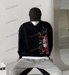 xinxinbuy Men women designer Sweatshirt Colourful floral graffiti printing sweater Grey blue black white S-XL