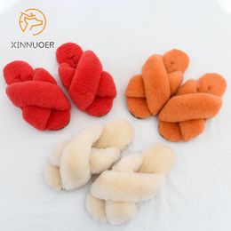 Slippers Fur slippers women genuine sheepskin fur furry ladies cute furry home sandals female brand 230814