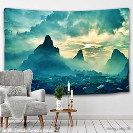 Tapestries Live Photo Clear Mountain and Green Water Large Landscape Printed Tapestry Wall Hanging Wall Art Home Decor R230815