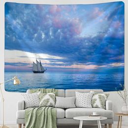 Tapestries Blue Clouds Animation tapestry Wall Sky And Sea Hanging Tapestry For Home Landscape Ship Wall Cloth