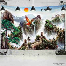 Tapestries Sunset Mountain Series Tapestry Wall Hanging Beach Towel Chinese Landscape Painting Dormitory Decor R230815