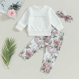 Clothing Sets Baby Girls Piece Clothes Long Sleeves Waffle Tops and Elastic Floral Pants Headband Fall Outfits Set