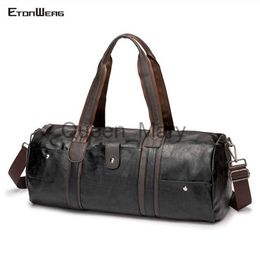 Duffel Bags Vintage Bucket Travel bag Men Waterproof PU Leather Handbag Oil Wax Casual Messenger Bag male Barrel Business office Laptop Tote J230815