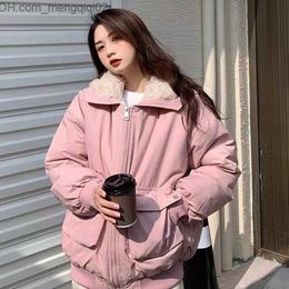 Men's Jackets Warm Autumn and Winter Velvet Lining Candy Colour Tool Women's Loose Coat Ring Fur Collar Imitation Lamb Student Age Reduction Z230816