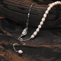 Chains Women S925 Sterling Silver Chain Freshwater Pearl Feather Necklaces Pendant For Female Birthday Party Jewellery Accessories