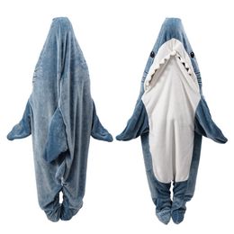 Blankets Cartoon Shark Sleeping Bag Pyjamas Office Nap Shark Blanket Karakal High Quality Fabric Mermaid Shawl Blanket For Children Adult 230814