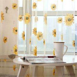 Curtain 2PCS Sunflower Window Panels Drapes Curtains Sheer Voile Tulle Home Room 100*200cm R230815