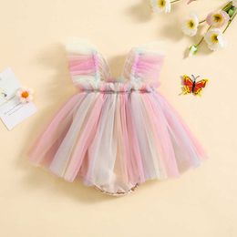 Girl's Dresses Infant Girl Rompers Dress Embroidery Butterfly Wing Fly Sleeve Colour Tulle Skirt Jumpsuits Clothes Baby Summer Clothing