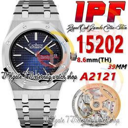 IPF 39MM zf15202 Cal.2121 SA2121 Automatic Mens Watch Ultra-thin 8.6mm Smoky blue Texture Dial Stick Markers Stainless Steel Bracelet Super Edition eternity Watches
