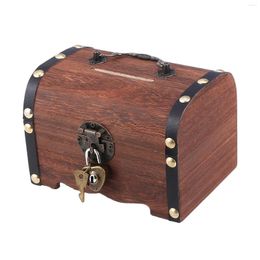 Jewelry Pouches Wooden Treasure Chest Retro Money Storage Box Case Coin Piggy Bank Organizer