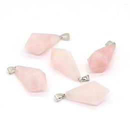 Pendant Necklaces Natural Semi-precious Stone Triangular Pyramid Shape Rose Quartz Charms For Jewellery Making DIY Necklace Accessorie 1PC