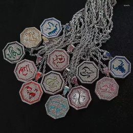 Pendant Necklaces 12pcs Hip Hop Zodiac Necklace For Men Women Full Zircon China 12 Symbolic Animals Jewellery Gift Drop