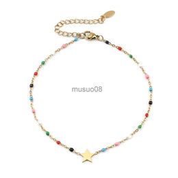 Anklets Fashion Stainless Steel Anklet For Women Gold Colour Enamel Chain Anklets Brelet on the Leg 23cm(9") long Jewellery Gift 1 Piece J230815