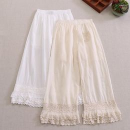Women's Pants Summer Sweet Sen Japanese Pure Cotton Lace Wide Leg Loose And Versatile Double Layer Nine Split Bottom