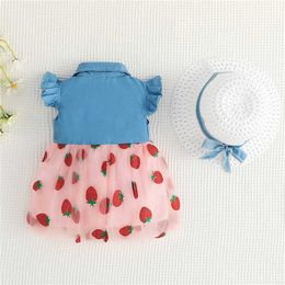 Girl's Dresses 2Pcs/Set Flowers Baby Girl Tulle Dresses Summer Fashion Children Clothes Beach Dress Kids Costume Hat To