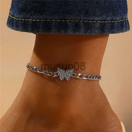 Anklets Fashion Bohemia Butterfly Anklet Rhinestone Chain Foot Chain Jewellery For Women Summer Beh Anklet Butterfly Barefoot Chain J230815