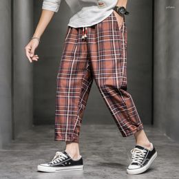 Men's Pants Chinese Style Baggy Black Plaid Casual Mens Streetwear Harem Male Checkered Trousers Plus Size Men Joggers