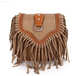 Messenger Bags Bohemian Bag Boho Tassel Crossbody Bag For Woman Retro Scrub PU Leather Women's Shoulder Bag Gypsy Fringe Bohemian Messenger Bag L230815