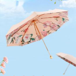 Umbrellas Gold Pole Frame Composite Color Glue Sun Protection UV Retro Rain And Dual Purpose Umbrella