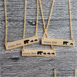 Pendant Necklaces Personality Mama Bear Bar Jewellry With One Two Three Little Bears Engraved Simple Chain For Women Drop Delivery J Dhidq