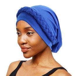 Indian Braid Turban Women Muslim Hijab Beanie Bonnet Hat Chemo Cap Islamic Hair Loss Cover Baggy Headscarf Wrap African Headties