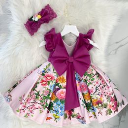 Girl's Dresses Baby Girl Fly Sleeve Party Princess Dresses for Girls Gown Flower 1st Birthday Wedding Bow Evening Kids Clothes Children Costume 230815