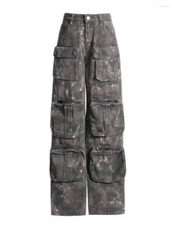 Women's Pants Camouflage Denim Multi Pocket High Waist Cargo Female Casual Fashion Straight Loose Jeans Street Wear