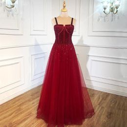 Party Dresses Red Beading Evening Gowns Sleeveless A-Line Luxury Floor-Length Formal Dress Design Prom Vestido De Fiesta Boda