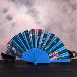 Decorative Figurines Chinese Style Folding Hand Fan Vintage Flower Print Cloth Handheld For Wedding Dance Party Ornaments Home Crafts