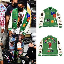 New Baseball Jackets Men Embroidery Patchwork Letter Hip Hop College Varsity Jacket Vintage Bomber Coat Couple Streetwear Green HKD230815