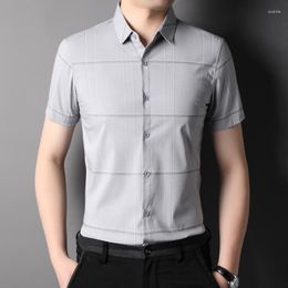 Men's Casual Shirts 2023 Summer Mens Dress High Quality Short Sleeve Big Plaid Smart Male Simple Slim Fit Thin Man 3XL