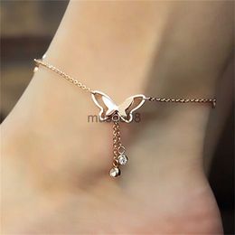 Anklets Bohemian Gold Silver Colour Hollow Butterfly Anklets for Women Fashion Insect Zircon Ankle Brelet Summer Beh Foot Chain Jewel J230815