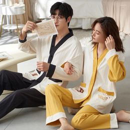 Men's Sleepwear Kimono Cotton Men Home Suit Autumn Long Sleep Tops Women Pyjamas Set Pjs Couple Pijamas Male Female Homewear Free