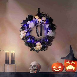 Novelty Items Halloween Wreath Hanging Pendents Skull Spider Web Black Vine Garlands Happy Halloween Day Front Door Decoration Wall Pendants J230815
