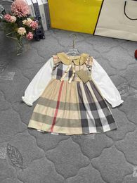 designer baby clothes girl Dress fashion Kids Doll collar frock Size 90-140 CM Splicing design Long sleeved Child skirt Aug01