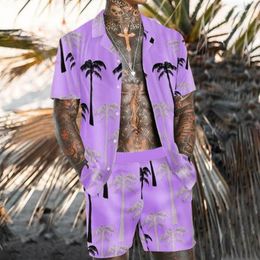 Men's Tracksuits 2023 Hawaiian Shirt Set Coconut Tree Print Short Sleeve Beach Casual