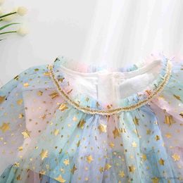 Girl's Dresses Kids Girls Dress Print Net Yarn Pullover Dress Summer Sleeveless Layered Princess Cake Dress R230815