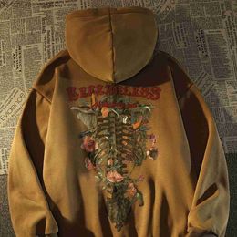 Men's Hoodies Sweatshirts European and American Vintage Flower Skeleton Hoodie Sweater Pulled Lazy Style Loose Spring/Summer Ins Women's Jacket Z230815