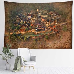 Tapestries Retro Architecture Painting Tapestry Wall Hanging Art Scenery Mysterious Dormitory Aesthetic Room Home Decor