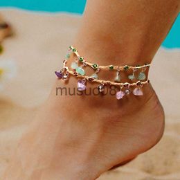 Anklets Bohemian Ethnic Natural Gravel Anklets for Women Handmade Braided Adjustable Beh Shell Anklets Beh Surfing Foot Jewelry Gift J230815