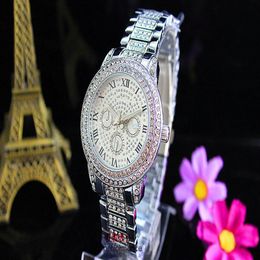 2017 Fashion Crystal Watches Casual Full Steel Dial Style Ladies All Over The Sky Stars Diamond Rome Dial Style Gold Quartz Wa341i