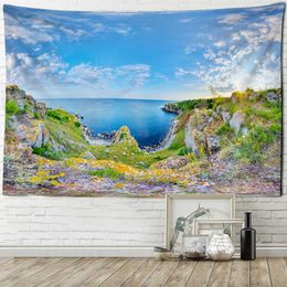 Tapestries Seaside Mountains and Rivers Tapestry Wall Hanging Landscape Living Room Background Cloth Home Decor