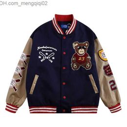 Men's Jackets 2022 Autumn/Winter New Baseball Apparel Design Sense Niche Men and Women Y2K Bears Embroidered Couple Casual Jacket Z230816