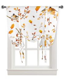 Curtain Autumn Leaf Bird Fruit Window Curtain for Living Room Home Decor Blinds Drapes Kitchen Tie-up Short Curtains