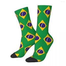 Men's Socks All Seasons Brazil National Flag Harajuku High Quality Sport Middle Tube Stockings For Men Women Birthday Present