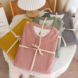 Women's Sleepwear Korean Version Couple Nightwear Suit Spring Autumn Knitted Cotton Home Wear Family Pijamas Lovers 2-Piece Set Soft