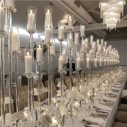 5 arm standing crystal clear acrylic pillar candle holder display stands floor candlelabra for party mariage wedding Centrepieces Ocean Nslo