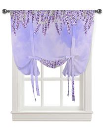 Curtain Hand Painted Watercolour Lavender Window Curtain for Living Room Bedroom Balcony Cafe Kitchen Tie-up Roman Curtain